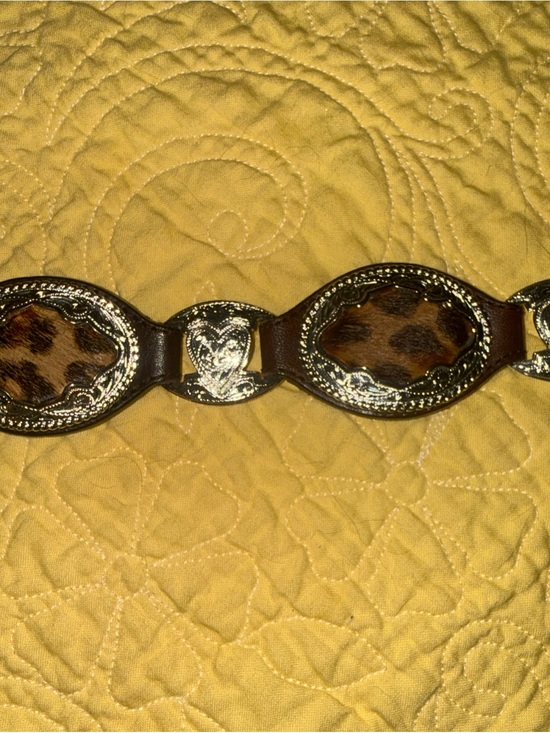 Justin Brown Leather Concho Belt with Ornate Silver Western Buckle Animal Print main image 8